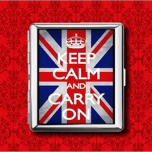 Keep Calm Carry On Union Jack London England Flag UK vintage Metal Wallet Stash Business Credit Card Cigarette ID IPod Holder Box Case