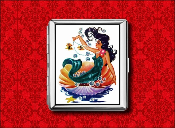 mermaid cigarette case Case: Turquoise Enamel, Vintage Style, Personalized Vintage Evans Cigarette Case 1940s