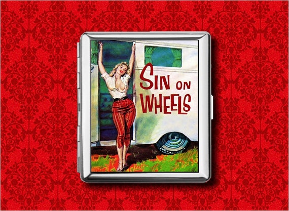 pulp fiction cigarette case Sin on Wheels Pulp Fiction Trailer Camper Pin up Girl Metal Wallet Stash  Business Credit Card Cigarette ID Ipod Holder Box Case