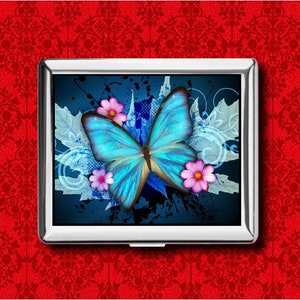Schmetterling Insekt Blume Bug Flügel Kunst Blau Metall Brieftasche Stash Kreditkarte Visitenkarte Zigarette ID Ipod Fall Halter