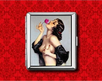 Memories of Olive Rose Pin Up Girl Vargas Vintage Metal Wallet Stash Business Credit Card Cigarette ID IPod Holder Box Case