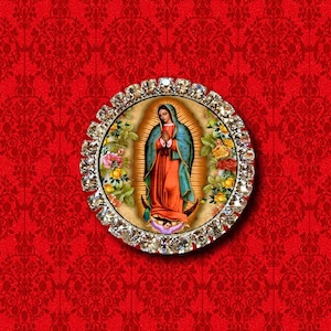 Broche de solapa con alfiler de corbata, religioso, católico, cristiano, con medalla de Nuestra Señora de Guadalupe, Virgen María