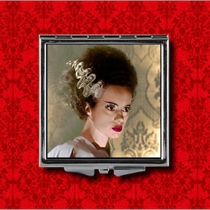 Bride of Frankenstein Classic Horror Movie Monster Metal Makeup Hand Pocket Compact Mirror