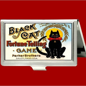 Black Cat Fortune Telling Game Psychic Metal Wallet Stash Credit Card ID Business Card Case Holder