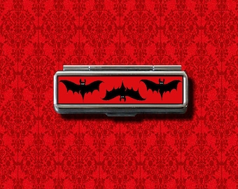 Impression chauve-souris chauve-souris volant Halloween Vampire Dracula rouge bibelots cachette baume à lèvres en métal brillant à lèvres gomme coton-tige maquillage support de rouge à lèvres