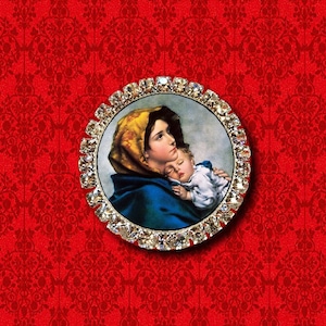 Virgin Mary Baby Jesus Infant Madonna of the Streets Saint Medal Religious Catholic Christian Collar Tie Tack Lapel Pin Brooch