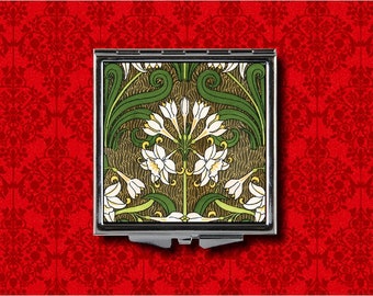 Miroir compact de poche à main Art nouveau, fleur de narcisse, floral, vintage, maquillage en métal, poche à main