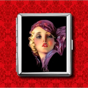 Bufanda estilo Art Nouveau estilo flapper Pin Up Gypsy 1920's Zoe Mozert Cartera de metal Stash Tarjeta de crédito Tarjeta de visita Cigarrillo ID Funda para IPod