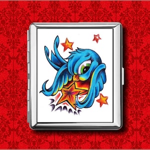 Star Swallow Old School Tattoo Estilo vintage Bird Stars Cartera de metal Stash Business Tarjeta de crédito Cigarette ID IPod Holder Box Case