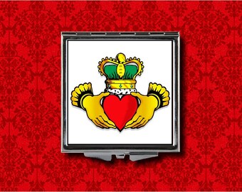 Claddagh Symbol Irish Wedding Ireland Crown Hands Heart Metal Makeup Hand Pocket Compact Mirror