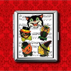 Vintage Halloween Witch Owl Cat Pumpkin Business Metal Wallet Stash Card Cigarette ID IPod Case