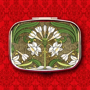 Art Nouveau Jonquil Flower Floral Vintage Ring Trinket Stash Medicine Vitamins Gum Tic Tacs Mint Metal Pill Box Case Holder