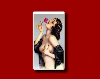 Pin Up Girl Rose Sexy Flower Vargas Vintage Metal Stainless Steel Credit Card Cash Money Clip