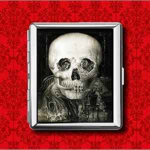 Pierrot palhaço crânio ilusão óptica carnaval goth metal carteira stash cartão de crédito cartão de visita cigarro id caso titular