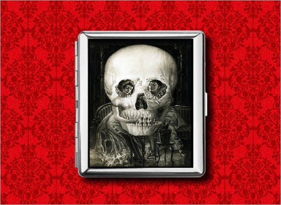 Pierrot Clown Skull Optical Illusion Carnival Goth Metal Wallet 