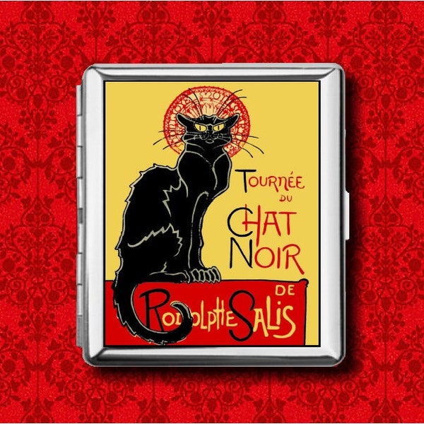 Tournee Du Le Chat Noir De Rodolphe Salis Black Cat Advertising Metal Wallet Stash Business Credit Card Cigarette ID IPod Holder Box Case