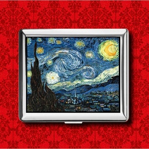 Sternennacht Kunst Malerei Sterne Mond Vincent Van Gogh Metall Brieftasche Stash Business Kreditkarte Zigarette ID IPod Halter Box Fall