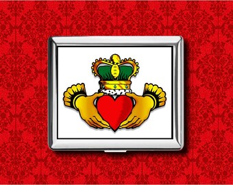 Claddagh Symbol Irish Ireland Wedding Crown Hands Heart Metal Wallet Stash Credit Card Business Card Cigarette ID IPod Case Holder