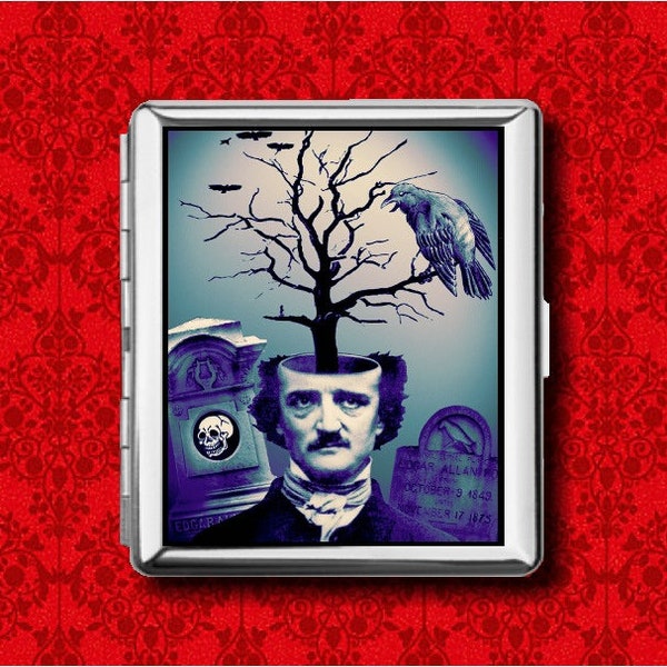 Edgar Allan Poe Raven Lenore Horror Author Metal Wallet Stash Business Credit Card Cigarette ID IPod Holder Box Case