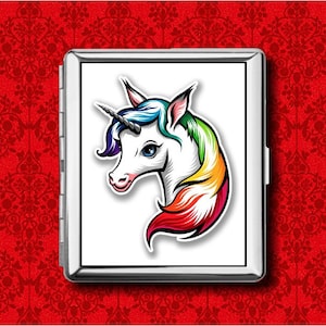 Unicorn Rainbow Horn Horse Retro Metal Wallet Stash Business Credit Card Cigarette ID IPod Holder Box Case