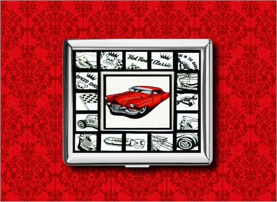 Hot Rod Drag Racing Strip Coupe Car Vintage Rockabilly Metal Wallet Stash  Business Credit Card Cigarette ID Ipod Holder Box Case