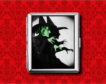 Wicked Witch Vintage Halloween Metal Wallet Stash Business Credit Card Cigarette ID IPod Holder Box Case
