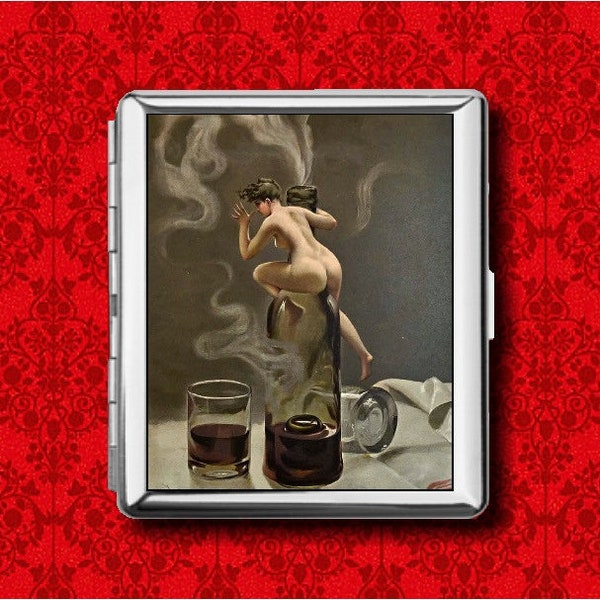 Wine Liquor Fairy Luis Ricardo Falero Absinthe Art Painting Metal Wallet Stash Business Credit Card Cigarette ID IPod Holder Box Case