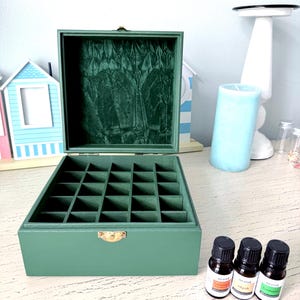 Essential Oil Holder Hand Stained Wooden| Holds 25 Bottles | Apothecary Organizer | Crushed Velvet lid