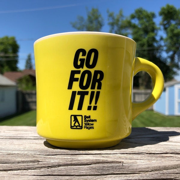 Vintage Go For It Bell System Yellow Pages Ceramic Yellow Mug
