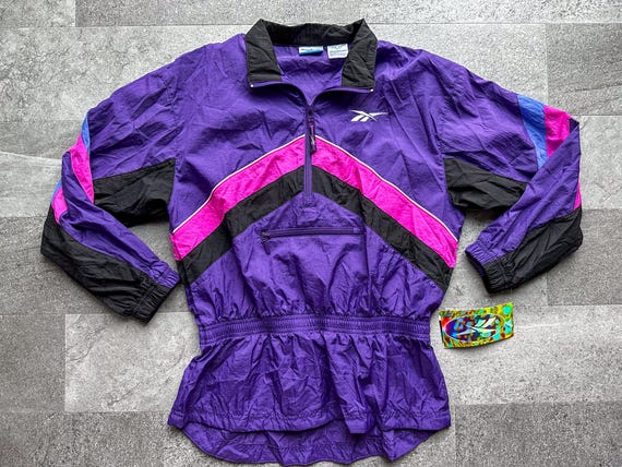 Vintage NOS 90s Reebok Purple Pink Black Half Zip Nylon