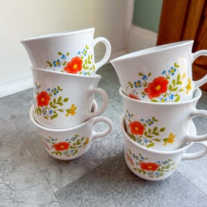 Vintage Set of 6 Corelle Corning Ware Wildflower Pattern Coffee Cups