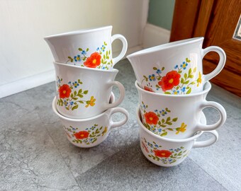 Vintage Set of 6 Corelle Corning Ware Wildflower Pattern Coffee Cups