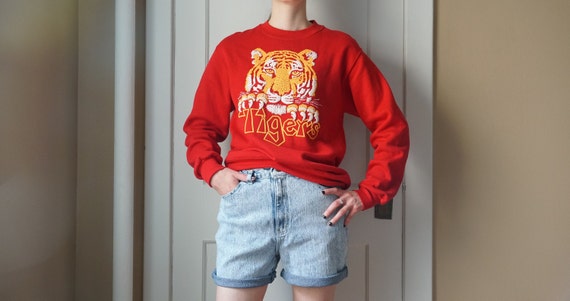 Vintage 80s Jerzees Sweatshirt 50/50 Red Tigers Si