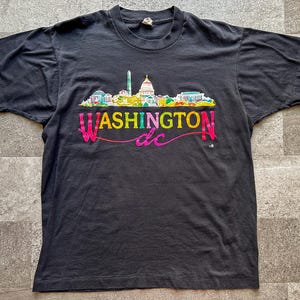 Vintage 90s Screen Stars Washington DC Black Souvenir Crew Neck T-Shirt Size Extra Large