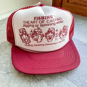 Vintage NWT Deadstock Fishing The Art of Casting Maroon Red Funny Fishing Trucker Hat
