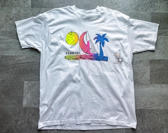 Vintage Florida White Crew Neck Souvenir T-Shirt Size XL