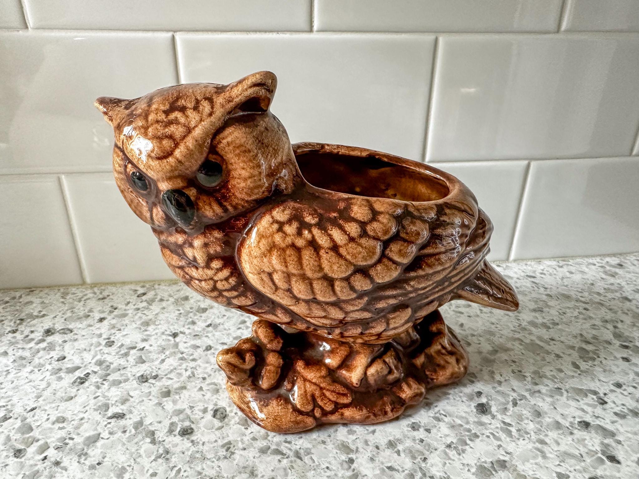 Vintage Pink Poodle Ceramics Brown Owl Planter Made in USA - Etsy