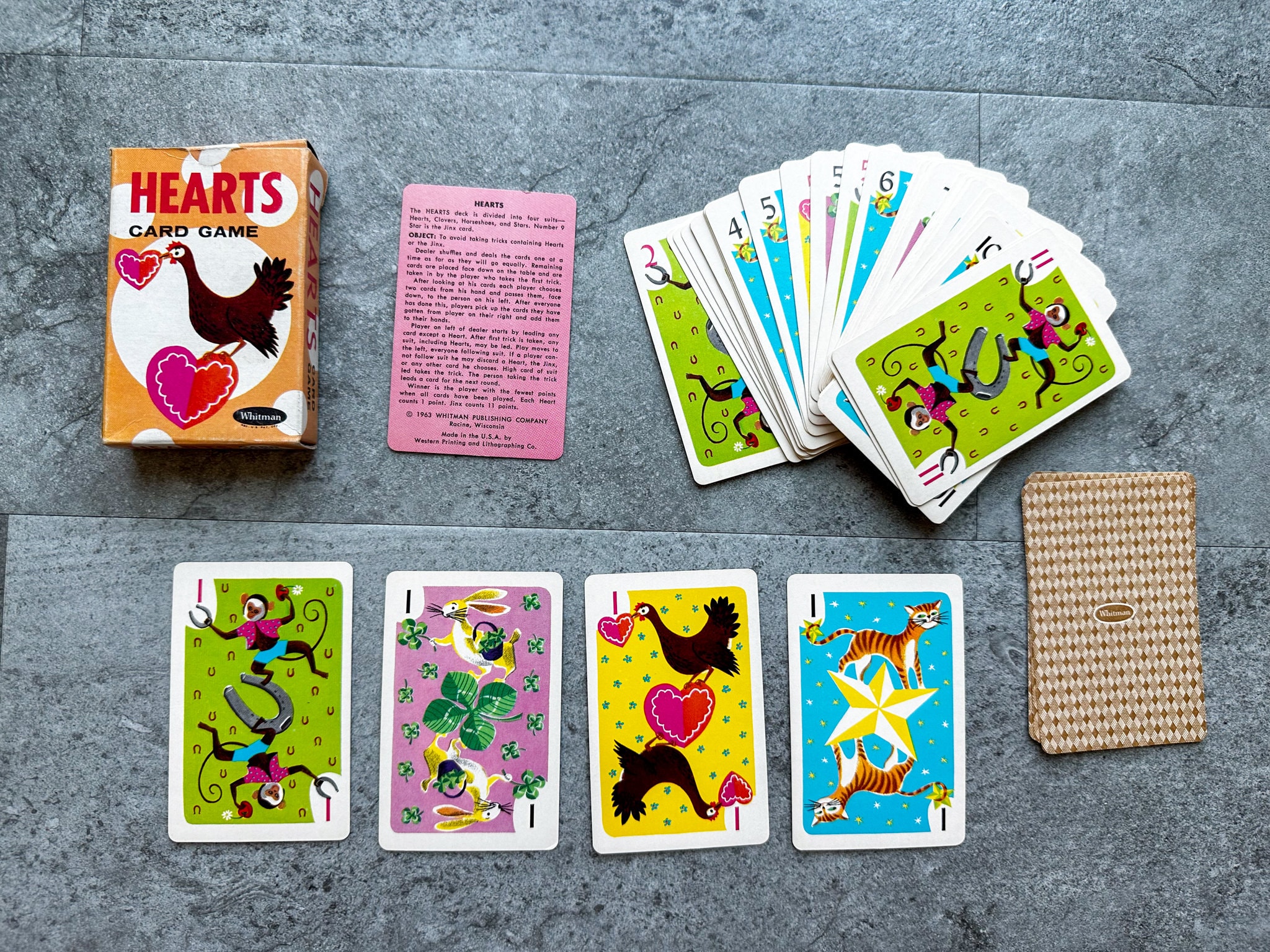 Vintage 1963 Western Publishing Whitman Hearts Card Game COMPLETE