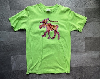 Vintage Yellowstone National Park T-Shirt: 1998 Wild West Souvenir, Lime Green, Moose Graphic