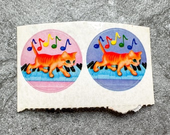 Vintage Lisa Frank Cat and Piano Collectible Stickers