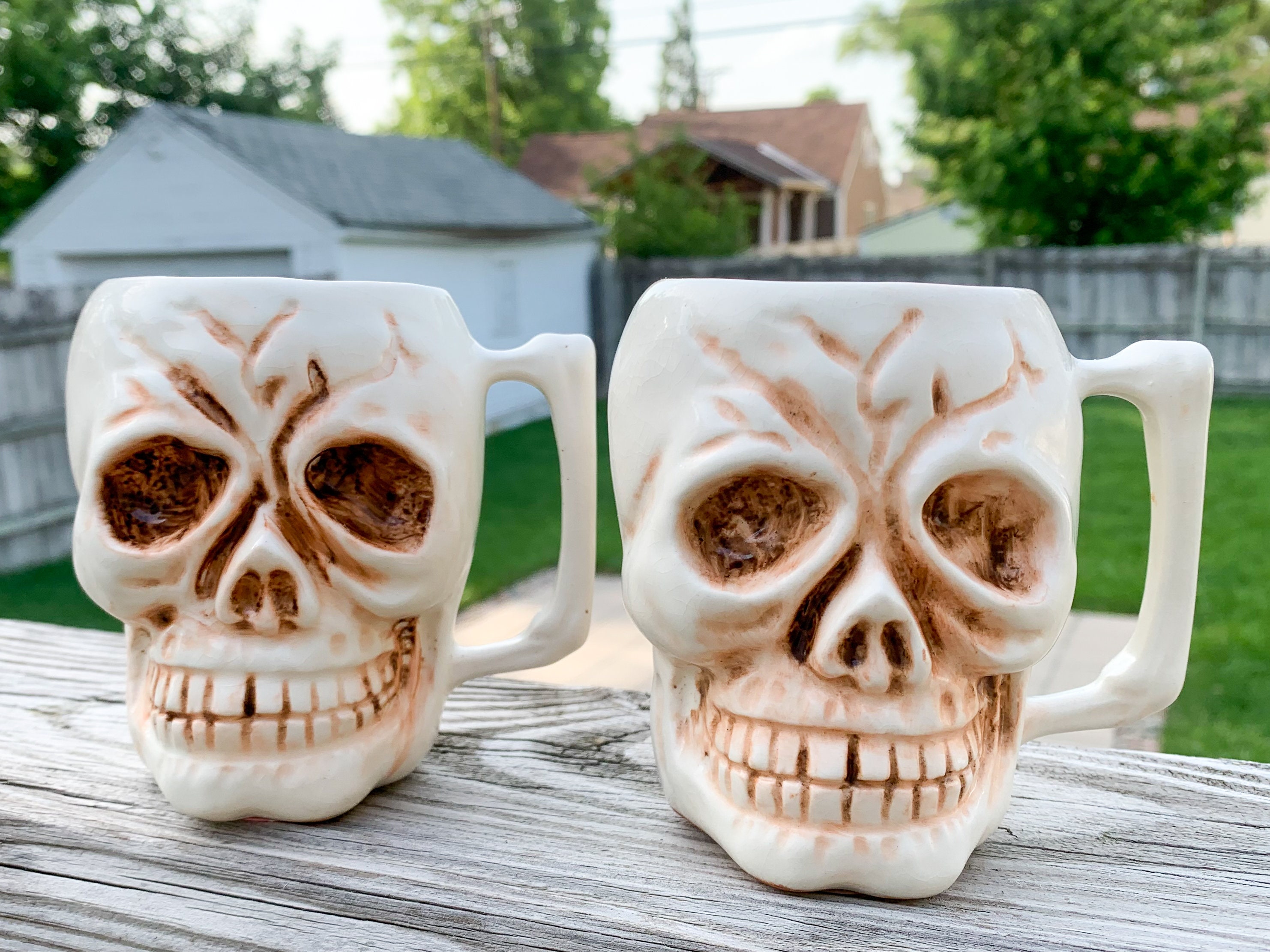 【ふるさと割】 Mugs Skull Hawaii of Orchids 2 of Set Vintage Made Japan in アンティーク雑貨