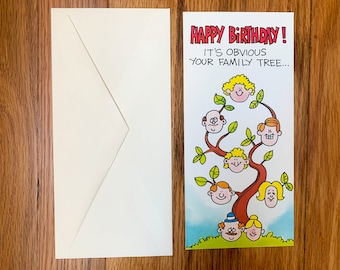 Vintage UNUSED 60s Olympicard Birthday "Happy Birthday Family Tree" Humorous Funny Birthday Card