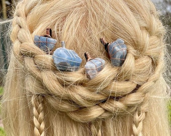 Blue Calcite Hair Pin, Crystal Hair Clip, Gemstone Barrette, Wedding Hair Accessory, Crystal Hair Pin, Crystal Hair Accessory, Boho Hairpin