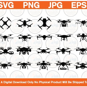 Drone Silhouettes Bundle | Svg Eps Png Jpg | Cricut Cut Files | Technology Svg | UAV Design