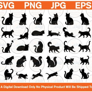 Cat Silhouette Bundle SVG | Kitten Poses, Breeds, Styles (Digital Download)