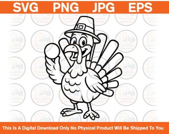 Cartoon Turkey Clipart: Playful Pilgrim Hat Thanksgiving Design (Digital Download)
