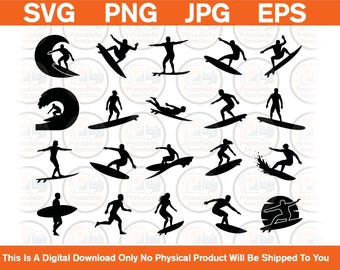 Surfer Silhouettes Bundle | Beach, Ocean, Summer Sport Cut Files (svg, eps, png, jpg)
