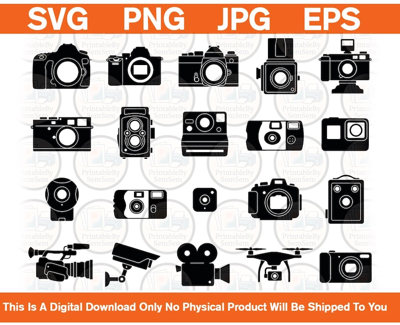 Svg Computer Camera Camera Silhouettes Bundle | Svg Eps Png Jpg | Cricut Cut Files ...