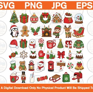 Christmas Elements Bundle, Santa Claus, Gingerbread, Snowman (Digital Download)