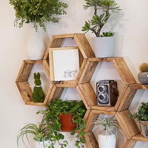 Finished Hexagon shelves with FREE center dividers Set of 3, 5 or 8 shelves Hexagon shelf, Honeycomb Shelf, Floating Shelf image 4